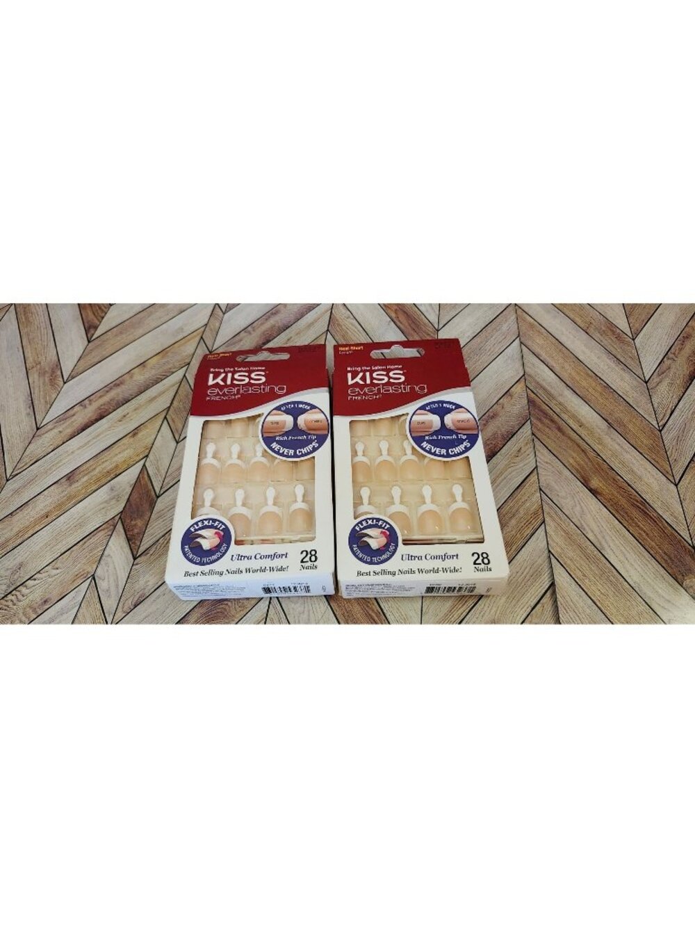 2 Kiss Everlasting French Real Short 28 Pc Glue On Nail Kit Always EF02 53237